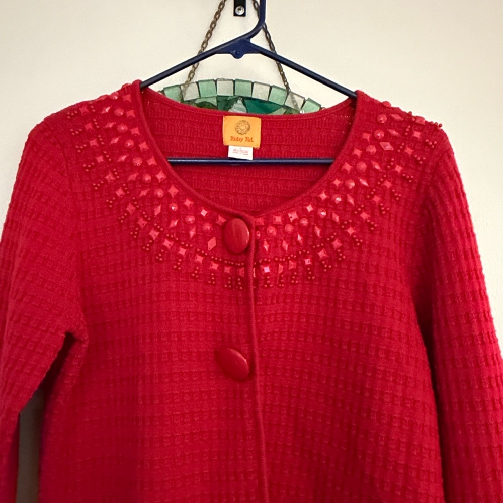 Ruby Rd. Bold Red Knit Cardigan - Picture 4 of 8